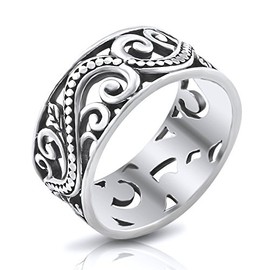Sterling Silver 9MM Antique Bali Filigree Scroll Band Ring - Size 10