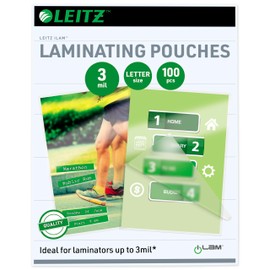 Leitz iLAM Clear Thermal Laminating Pouches, 100 Sheets, 8.5" x 11" Letter Size, 3 Mil for Standard Rigidity and Glossy Finish, Home Office (WSM301042)