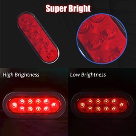 LiLoom 2 Pcs 6" Oval Red 10-LED Trailer Lights, Super Bright Stop Tail Turn Signal Lights, Surface Mount Grommets Plugs for Boat Trailer Camper Truck RV Jeep,12V, DOT Certified