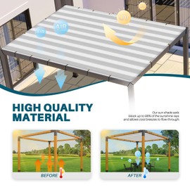 Coarbor 11'x17' Sun Shade Sail Straight Edge Rectangle Shade Cloth with Grommets Canopy Cover for Pergola Patio Deck Gazebo- Gray White Strip