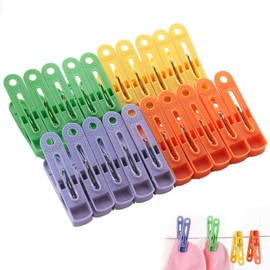 PAVIKE Clothespins, Strong Clothespins, Set of 20, 4 Colors, Windproof, Plastic Fixing Clips, Travel Clips, Mini, Hat, Scarf, Towel, Socks, Clothing, Bed Linen, Bag Sealing Clips