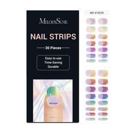 MelodySusie 30PCS Semi Cured Gel Nail Strips (Rainbow Chrome French Tips), Works with Nail lamp, Salon Quality, Long Lasting, Easy to Apply and Remove, Includes 2 Prep Pads, Nail File and Wooden Stick