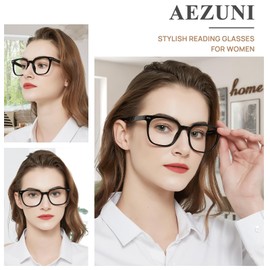 AEZUNI Large Frame Reading Glasses for Women Trendy Square Readers Eyeglasses 1.0 1.5 2.0 2.5 3.0 3.5 4.0 5.0 6.0 (Black, 3.00)