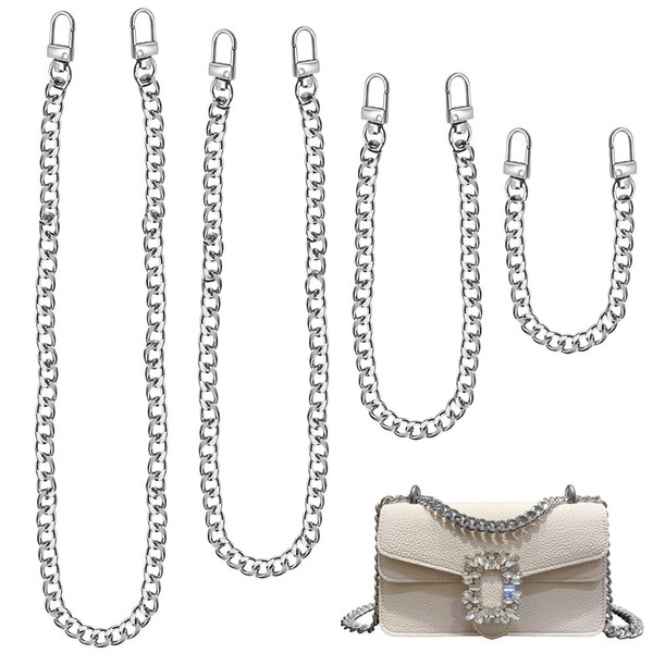 THATSRAD Pack of 4 Bag Chain Bag Chain Silver 30/60/100/120 cm Metal Chain Shoulder Strap Chain Handbag Chains with Twist Clasps Replacement Chain for Bag Shoulder Bag