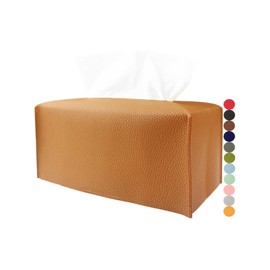 Tissue Box Cover Rectangular Leather – with Bottom Belt [JESMINI, Camel] Modern PU Leather Rectangle Tissue Holder Decorative for Bathroom Vanity Countertop/Night Stands/Office Desk