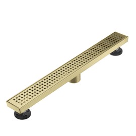 AVSIILE Linear Shower Floor Drain, Brushed Gold 24 Inch 304 Stainless Steel Bathroom Drains Kit, Long Rectangular Shower Trench Drain with Square Pattern Drain Cover & Hair Catcher