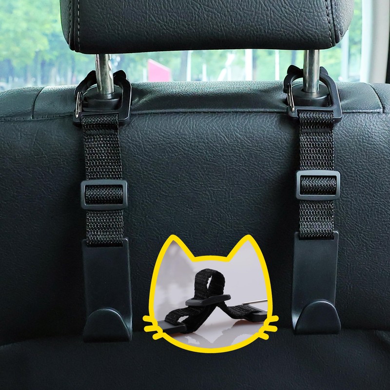 Amooca Car Headrest Hooks 4 Pack Adjustable Universal Fit Auto