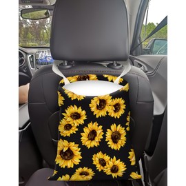 APVDSH Car Trash Can, Seat Back Hanging Car Trash Bag, Cute Canvas Car Garbage Bag, Essential Car Trash Bin Car Organizers Sunflowers