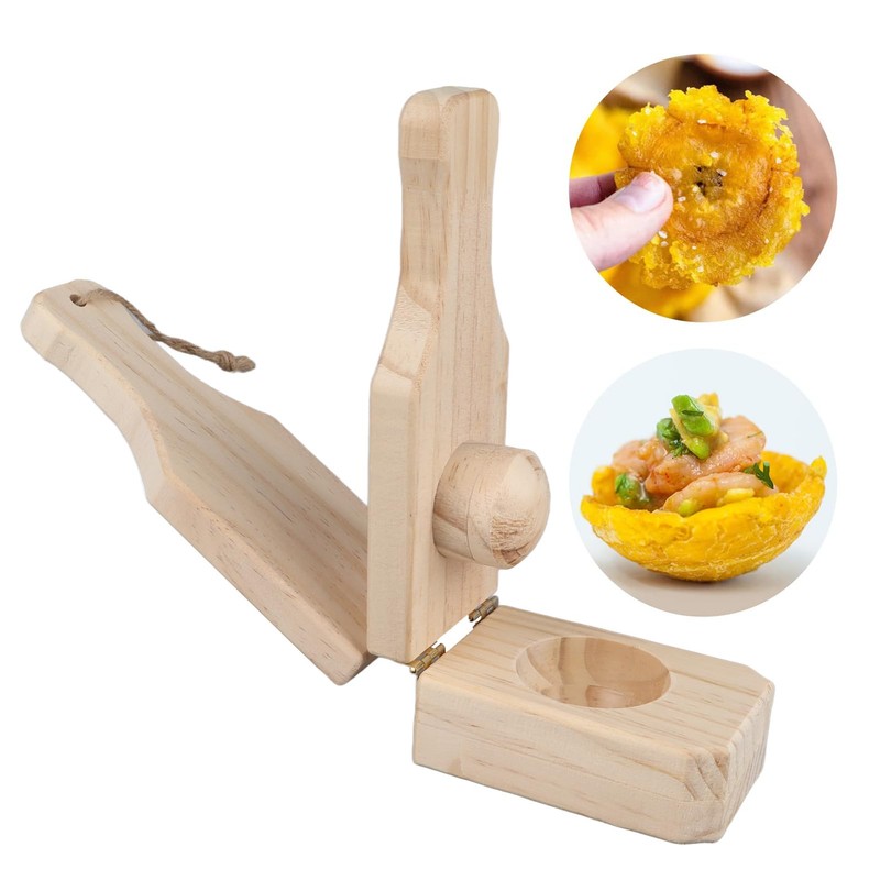 Tostonera Plantain Masher 6.3in Pine Wood Reusable Banana Smasher Maker