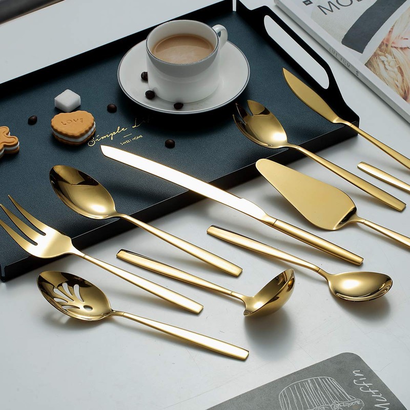 Berglander Gold Serving Utensils 10 Pieces, Titanium Golden Plating Serving