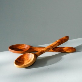 Hand Carved Mini Wood Spoon 14cm Length - Natural Olive Wood Spoon for Home & Kitchen (1 x Wooden Teaspoon)