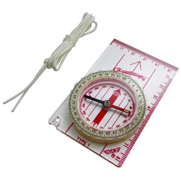 YCM Self-Defense Forces Model Orienteering Compass Model 1 Luminova Glow in the Dark Transparent Red Manual with Original Glow in the Lanyard Made in Japan