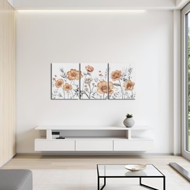 sechars Orange Flower Canvas Wall Art Vintage Floral Painting Pictures Decor Modern Bedroom Bathroom Decoration (Orange)