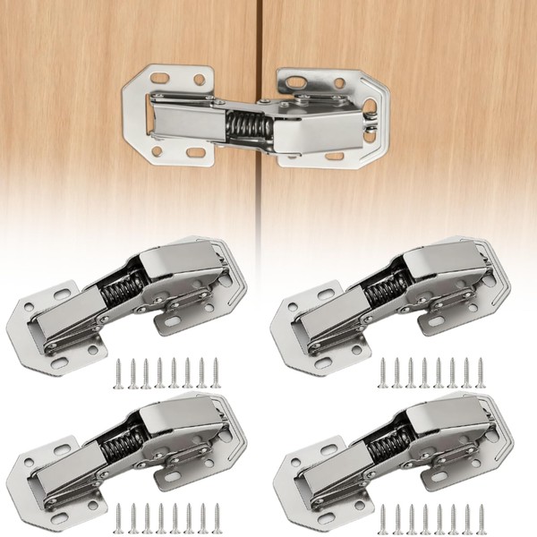4PCS Hidden Cabinet Hinges, No Pre-Drilled Soft Close Cabinet Hinges,