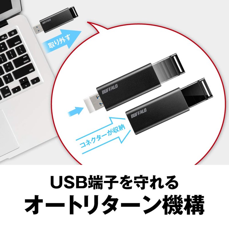 Buffalo USB Flash Drive 128GB with Slide Switch USB3.2(Gen1)/3.1(Gen 1)/3.0/2.0
