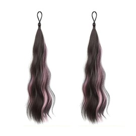 FsGrg Kids Curly Hair Wigs for Dance Make Long Curly Hairstyles with Elastic Bands, Set of 2 Hair Extensions Natural Look and Easy to Wear Great for Upstyles, Ponytails, Braids (Pink)