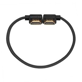 KONDOR BLUE | 12” Right Angle to Left Angle Full HDMI Straight Cable | 4K 3D Capabilities, 60Hz, HDMI 2.0, 18Gbps, HDR MetaData, & Ultra-Durable: Nylon Braided with Reinforced Connectors (Black)