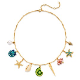 ENSKEFEN Chunky Ocean Charms Necklaces for Women Colorful Conch Seashell Starfish Pendant Necklace Trendy Summer Beach Gold Chian Necklace