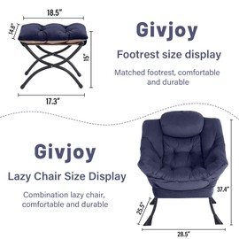 Givjoy Cozy Lazy Chair and Ottoman, Large Contemporary Accent Lounge Chair Set, Leisure Upholstered Reading Armchair for Bedroom, Living Room, Dorm Rooms, Office