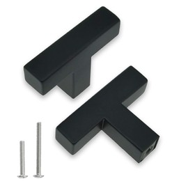 Redunest Hardware Handle, 2 Pack Square T-Shaped Cabinet Pulls, Matte Black, Stainless Steel, 1.9 inches, Cupboard Cabinets Drawer Knobs