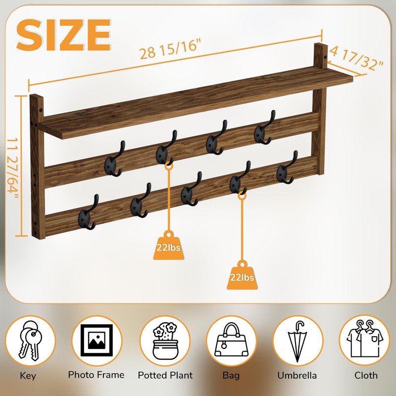 AMBIRD Wall Hooks with Shelf 28.9inch Entryway Wall Hanging Shelf,
