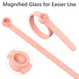 REIDEA Ring Size Measuring Tool, Reusable Finger Sizer Belt with Magnified Glass, Sizes 1-17 US Rings (Rose Yellow Sizer with Silver Scale)
