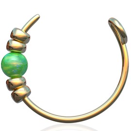 Dünner gefälschter Nasenring mit grünem Opal - 14K GOLD FILLED - kein Piercing erforderlich - Clip auf Faux Nose Hoop (Gold, grüner Opal)