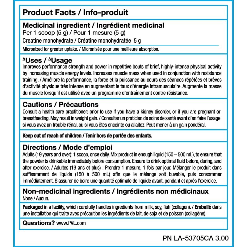 PVL 100% Pure Creatine - Creatine Monohydrate Micronized Powder -