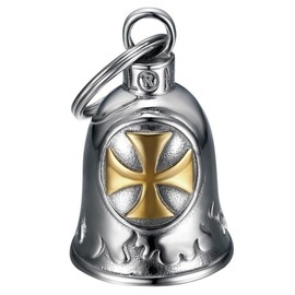 BOBIJOO JEWELRY - Clochette moto Croix Templer Porte-bonheur Mocy Bell Acier Stainless Steel Argent Or