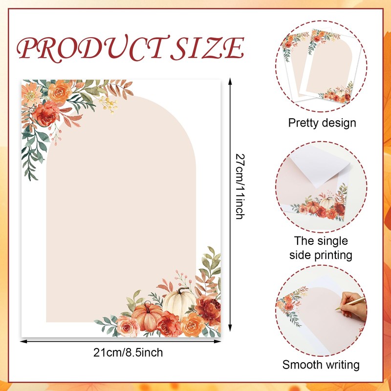 FYSUIMU 60 Sheets Fall Watercolor Stationery Letterhead Paper Pumpkin Flower