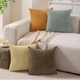 Ci & Ci Set of 4 Boho Decorative Cushion Covers, 40 x 40 cm, Olive Green/Aqua Yellow, Sofa Cushion, Decorative Cushion, Fluffy Cushion Covers for Sofa, Couch