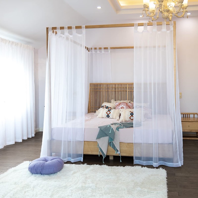 Linentalks Sheer Canopy Bed Curtains for King, Queen, Full and