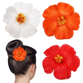Beavorty 3 Piezas De Horquillas De Flores Artificiales Para El Cabello Horquilla De Flores Bohemias Horquilla De Hibisco Hawaiano Para Vacaciones En La Playa Accesorios Para El Cabello