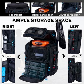 Fishing Backpack with Rod Holders,900D Oxford Water-Resistant Fishing Gear,42L Large Storage Tackle Bag for Men（with Box)