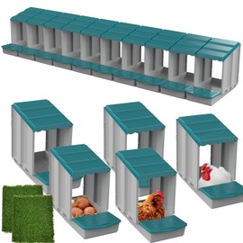 AUTENS Chicken Nesting Boxes, 10 Hole Laying Boxes,2 Nest Mat, Plastic Roll Away Chicken Nest Box, Egg Roll Out with Perch Eggs Protected Collection Area, Poultry Modular House Egg Coop Nest Perch