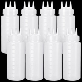 Dingion 8 Pcs 3 Hole Squeeze Bottles 16 oz Plastic Condiment Squeeze Bottles Salad Dressing Container for Ketchup Mustard Seasoning Squeezer for Bakery Kitchen Accessories