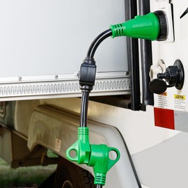 RVGUARD Overload Protector 30 Amp to 50 Amp RV Adapter Cord with Circuit Breaker, NEMA TT-30P to NEMA SS2-50R Electrical Power Adapter with LED Power Indicator, 18 Inch, Green, ETL Listed