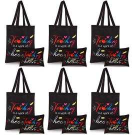 Kacctyen 12 Pcs Teacher Graduation Appreciation Gifts 6 Canvas Totes Bag 6 Makeup Pouch Cosmetic Bags Teacher Gifts(Teaching is a Work of Heart)