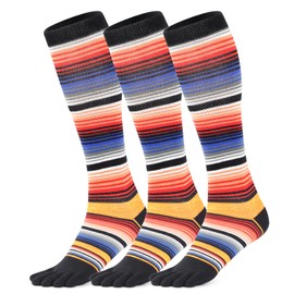 bysock Knee High Toe Socks for Women Men Rainbow Stripe Toe Separated Socks Comfortable Casual Cotton Compression Long Sock Small 3Pairs