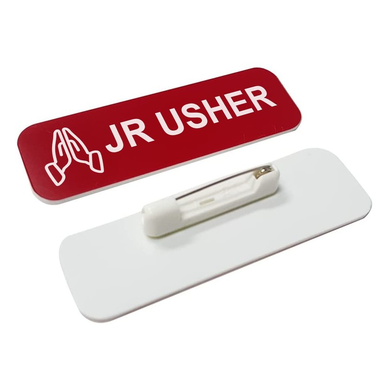 Jr Usher 1 x 3" Name Tag/Badge, Red, Praying Hands