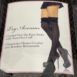 Leg Avenue Crocheted Black Over the Knee W/Turn Over Cuff Socks OS (90165 lbs)