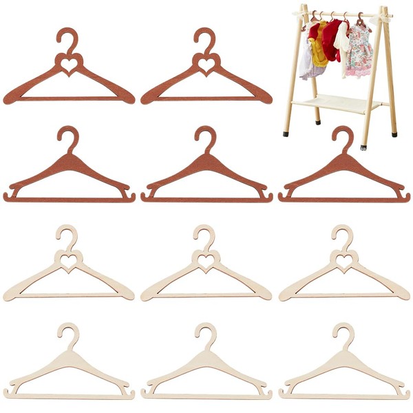 BENECREAT 24Pcs Miniature Clothes Hangers, 4 Styles Mini Wooden Clothes