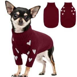 Kuoser Dog Sweater,Soft Dog Sweaters for Small Dogs,Turtleneck Thick XS Dogs Sweater Christmas Outfit,Cold Weather Pet Winter Clothes Doggie Knitwear Girls Boys for Fall Xmas,Red XS
