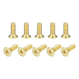 uxcell Flat Head Socket Cap Screws, M4-0.7 x 12mm Brass Inner Hex Drive Fasteners Bolts 24Pcs