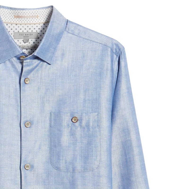 Ted Baker Linlins Mens Herringbone Linen Blend Button Down Shirt