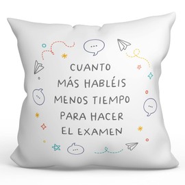 MUGFFINS TEACHER Cushion Padding included - in Spanish - Menos tiempo examen - Funny gift - Pillow: cover and filling 15.7x15.7 inches