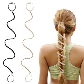 2 Packs 25.2" Ponytail Holders Hair Ties for Sports Wrap Hair Ties Spiral Ponytail Holders Long Hair Bands Elastic Hair Tie Scrunchies No Damage Strong Braided Pony Tails Hair Ties (2 Color)