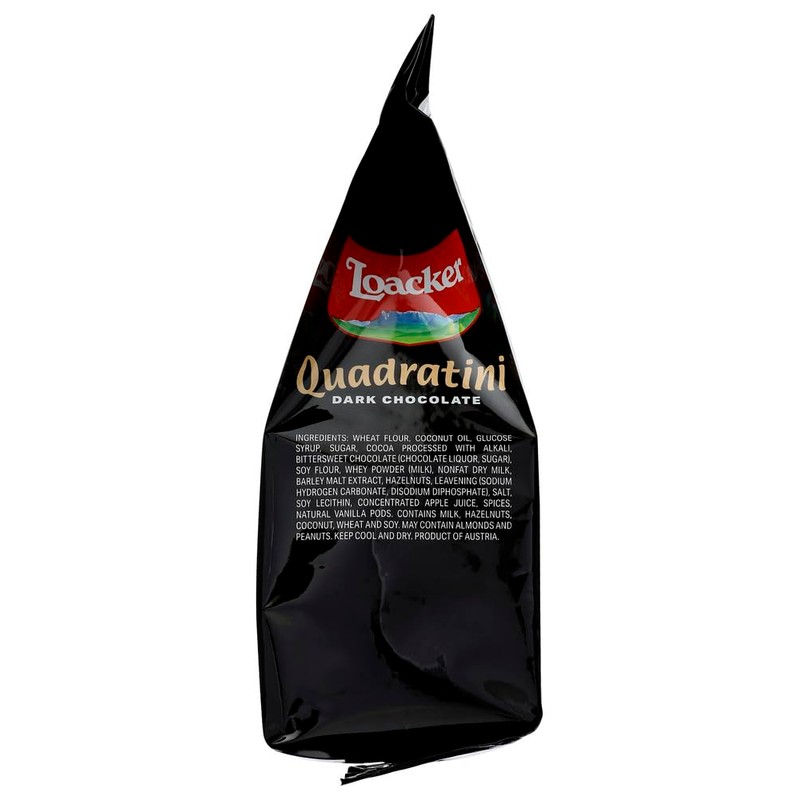 Loacker Quadratini- Dark Chocolate Wafer Cookie, 8.82 oz per bag