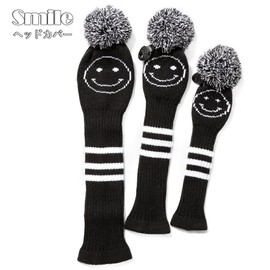 Golf Headcover Knit Driver Cover for 440cc 460cc Cover Wood Cover Utility Cover UT Cover Smile Single Item (Smile FW, Black)