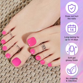 Ceboic 34PCS Fußnägel Nagelfolie Selbstklebend Fußnagel Sticker Pure Farbe Zehennagelaufkleber Gel Nail Wraps Langanhaltend Nagelsticker Nagelfolien UV Härtend für Frauen Mädchen (Heiß Rosa)